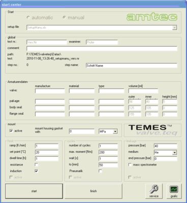 Start center of the TEMES valve.teq software